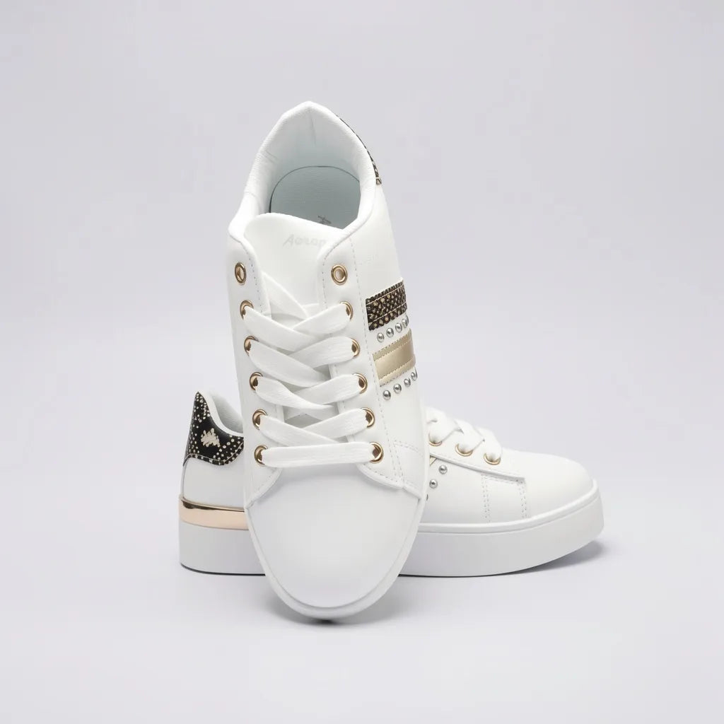 Aeropostal Tenis Moderno Blanco Estampado Serpiente Dorado Lateral y Talón Suela Blanca | Compralo en Soy Reinventada GT | 5