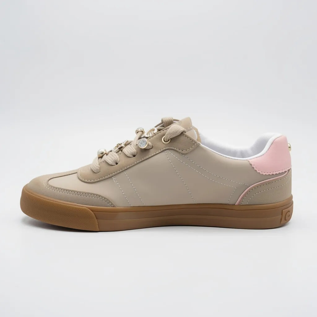GBG Tenis Moderno Beige Franjas / Lineas Rosado Lateral y Talón Suela Café | Compralo en Soy Reinventada GT | 2