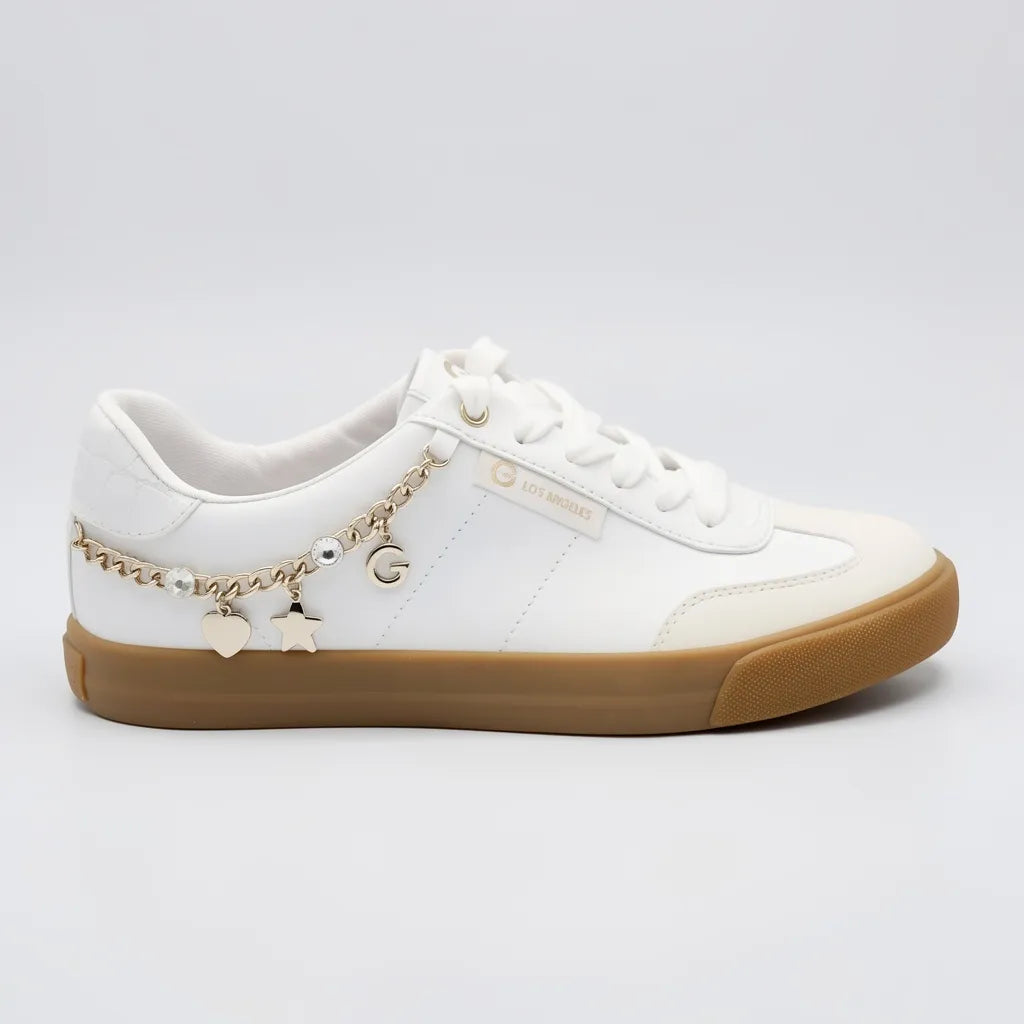 GBG Tenis Moderno Blanco Cadena Dorado Lateral Suela Café | Compralo en Soy Reinventada GT | 1