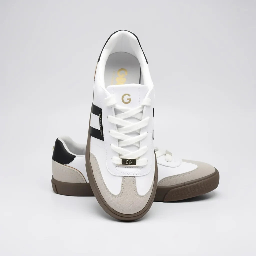 GBG Tenis Urbano Blanco Gamuza Gris Talón y Punta Suela Café | Compralo en Soy Reinventada GT | 5