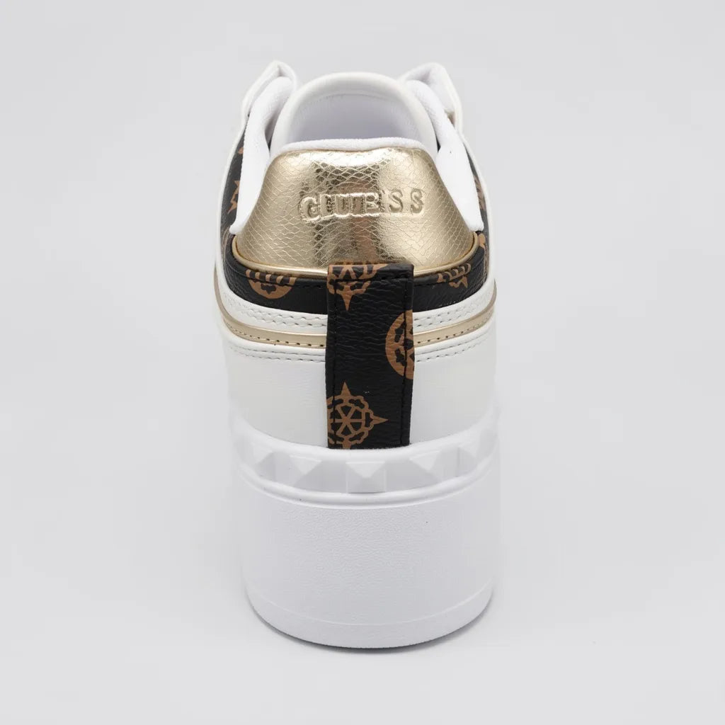 Guess Plataforma Moderno Blanco Estampado Figuras Guess Café/ Dorado Talón Suela Blanca | Compralo en Soy Reinventada GT | 4