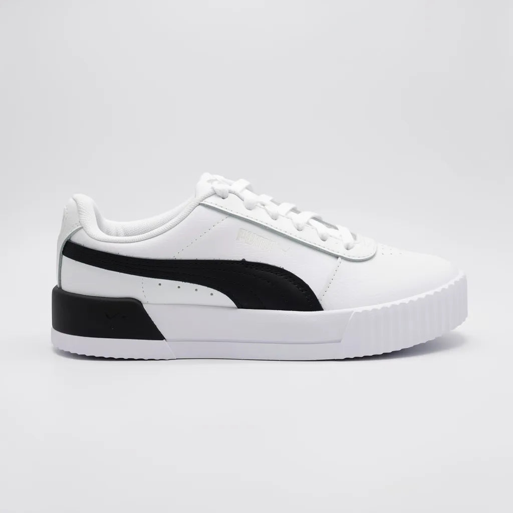 Puma Tenis Plataforma Blanco Franjas / Lineas Negro Lateral y Talón Suela Blanca/ negro | Photo Studio AI | 1