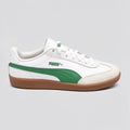Puma Tenis Urbano Blanco Franjas / Lineas Verde Lateral Suela Café | Photo Studio AI | 1