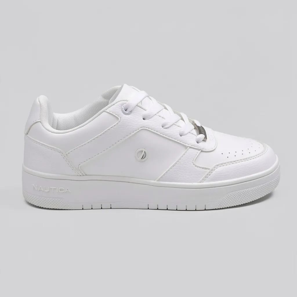 Nautica Tenis Plataforma Blanco Placa Plateado Cintas Suela Blanca | Photo Studio AI | 1