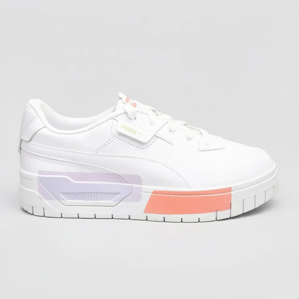 Puma Tenis Plataforma Blanco Cuadros Lila/ Salmón Lateral Suela Blanca | Photo Studio AI | 1