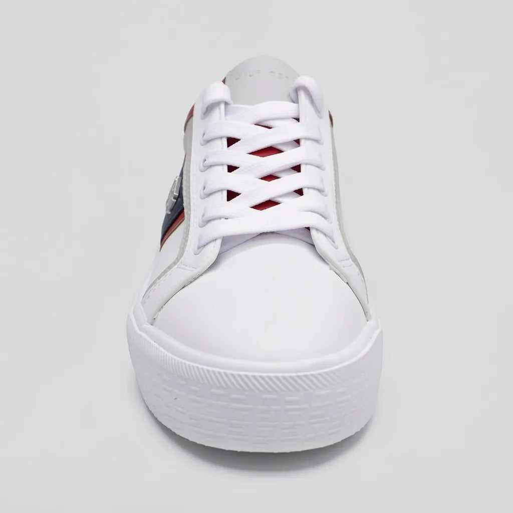 Tommy Tenis Plataforma Blanco Detalles Rojo/ Azul/ Gris Lateral, Lengüeta y talón Suela Blanca | Photo Studio AI | 3