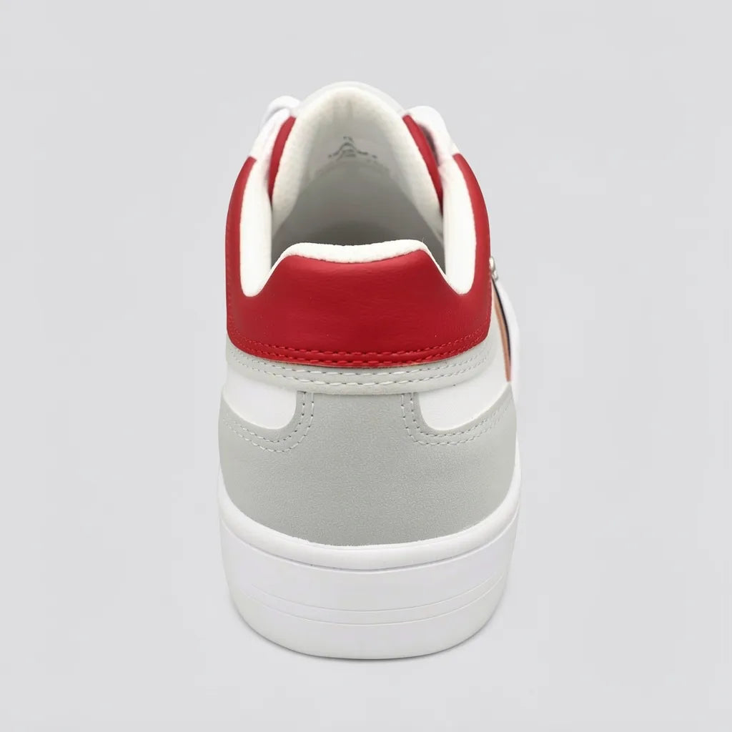 Tommy Tenis Plataforma Blanco Detalles Rojo/ Azul/ Gris Lateral, Lengüeta y talón Suela Blanca | Photo Studio AI | 4