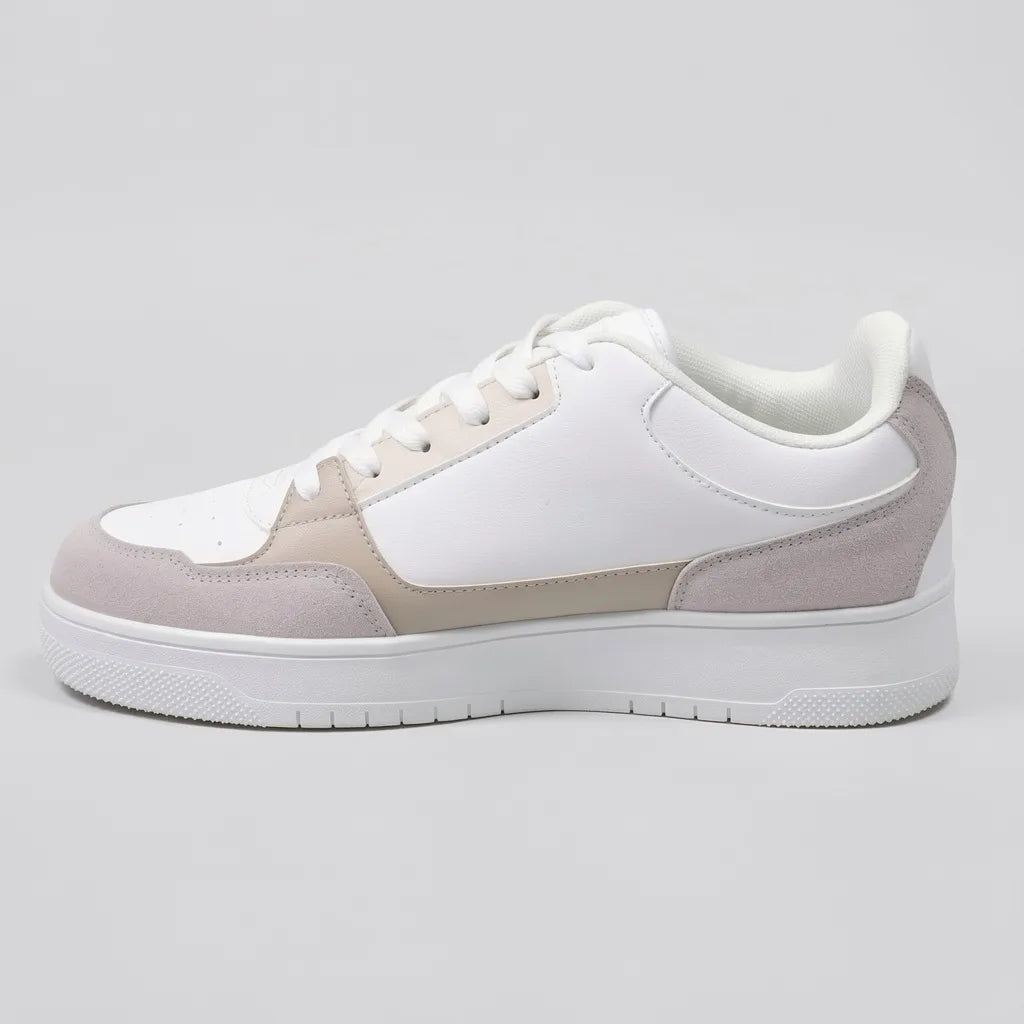 Nautica Tenis Plataforma Blanco Detalles Café/ Beige Lateral Suela Blanca | Photo Studio AI | 2