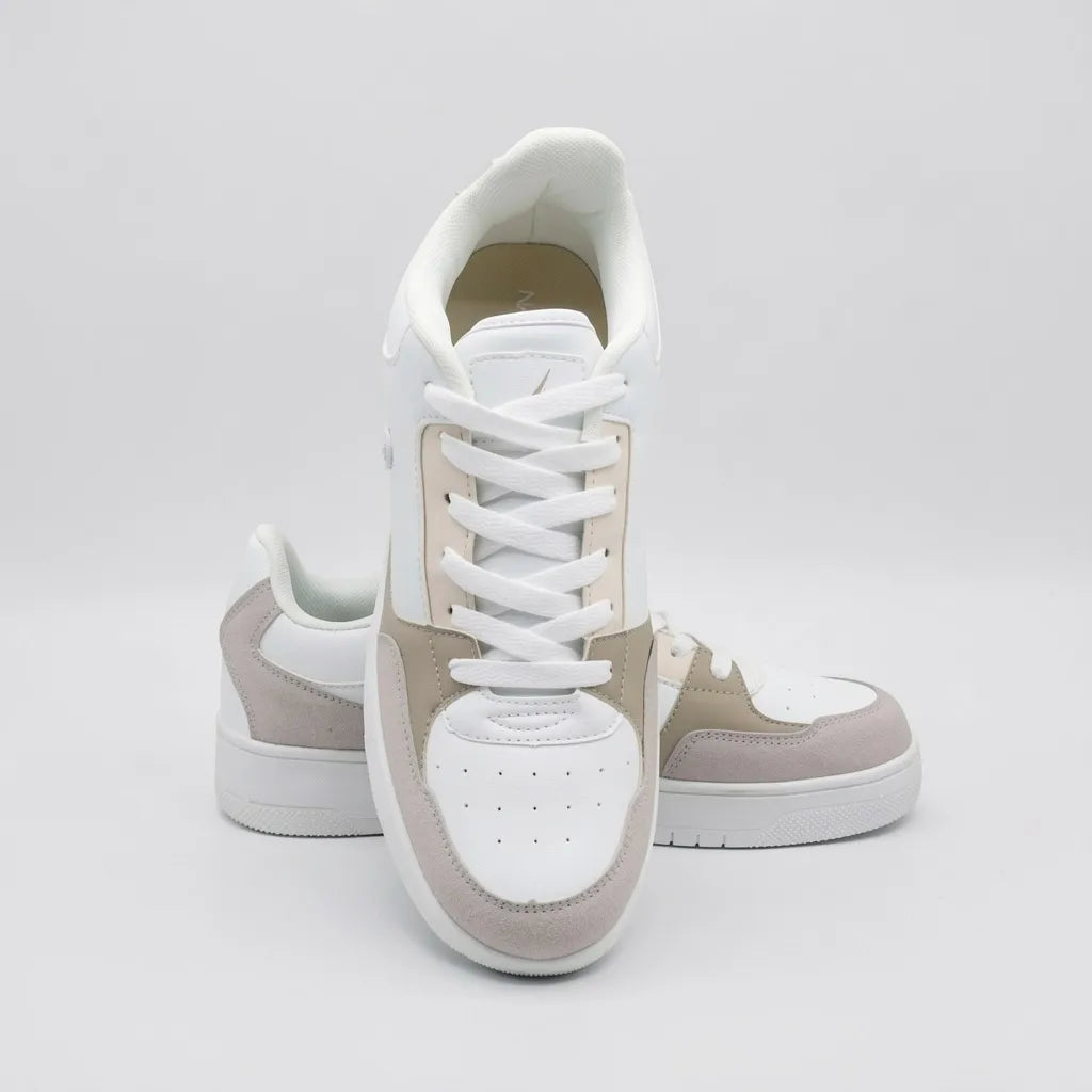 Nautica Tenis Plataforma Blanco Detalles Café/ Beige Lateral Suela Blanca | Photo Studio AI | 5