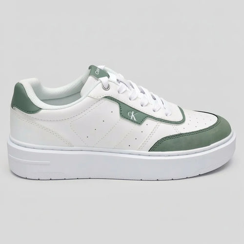 Calvin Klein Tenis Plataforma Blanco Detalles Verde Todo Suela Blanca | Photo Studio AI | 1
