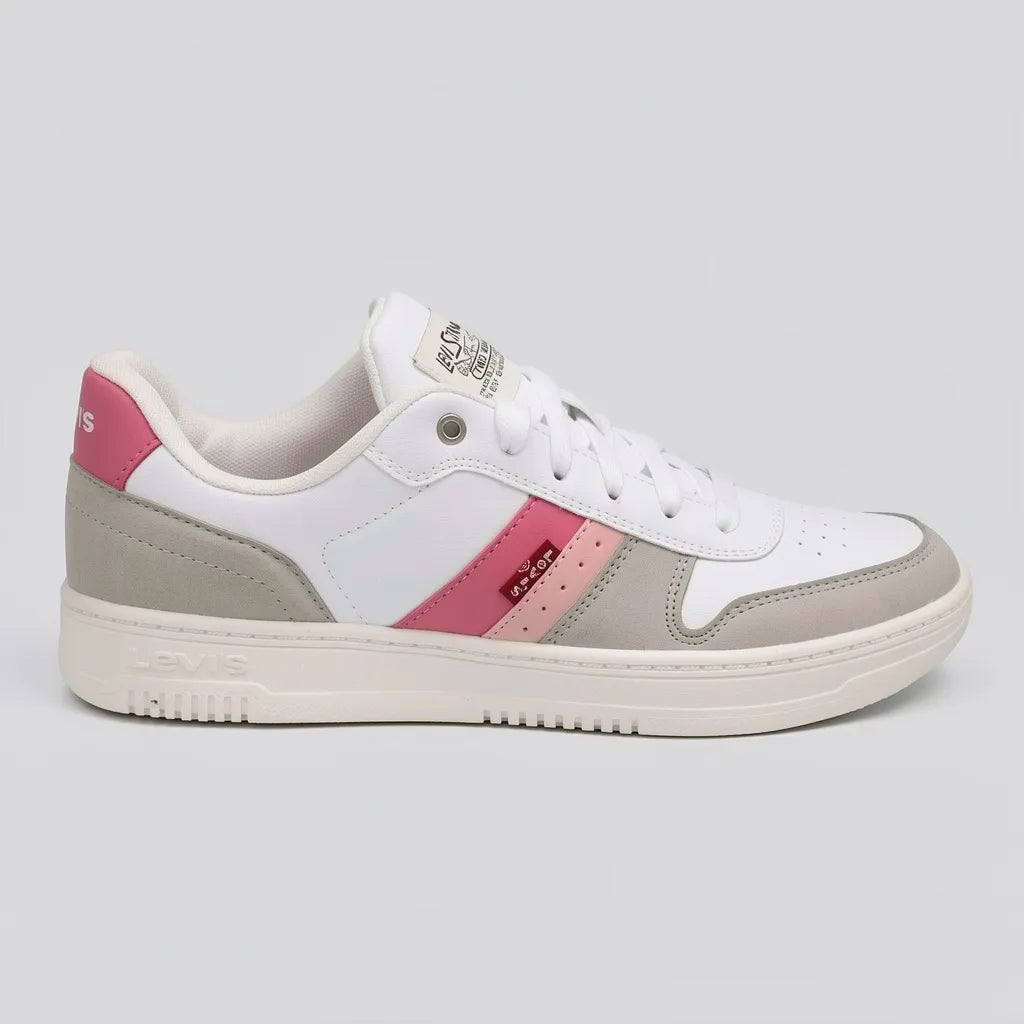Levis Tenis Urbano Blanco Franjas / Lineas Rosado Lateral y Talón Suela Blanca | Photo Studio AI | 1