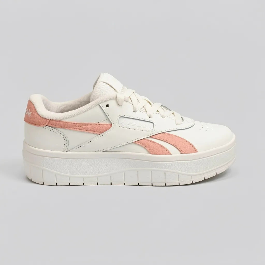 Reebok Tenis Plataforma Blanco hueso Franjas / Lineas Salmón Lateral y Talón Suela Blanco Hueso | Photo Studio AI | 1