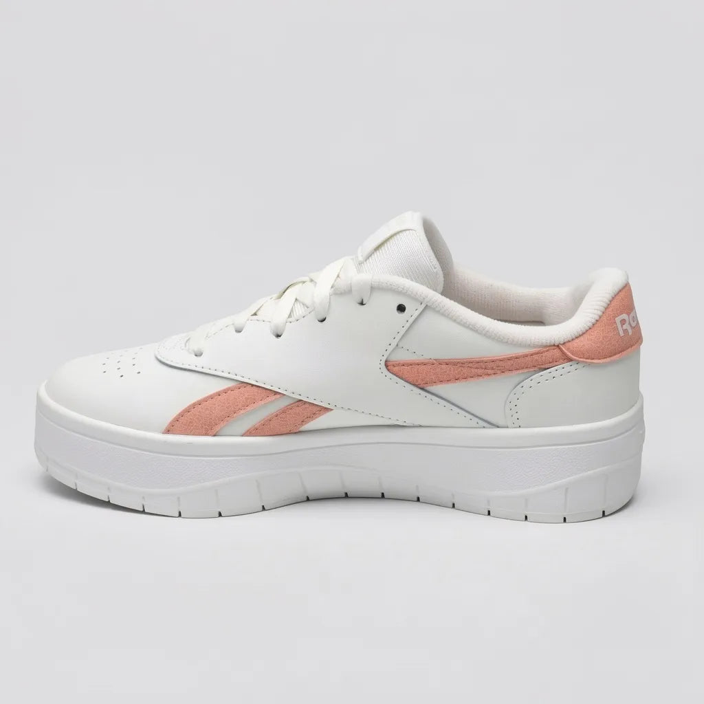 Reebok Tenis Plataforma Blanco hueso Franjas / Lineas Salmón Lateral y Talón Suela Blanco Hueso | Photo Studio AI | 2