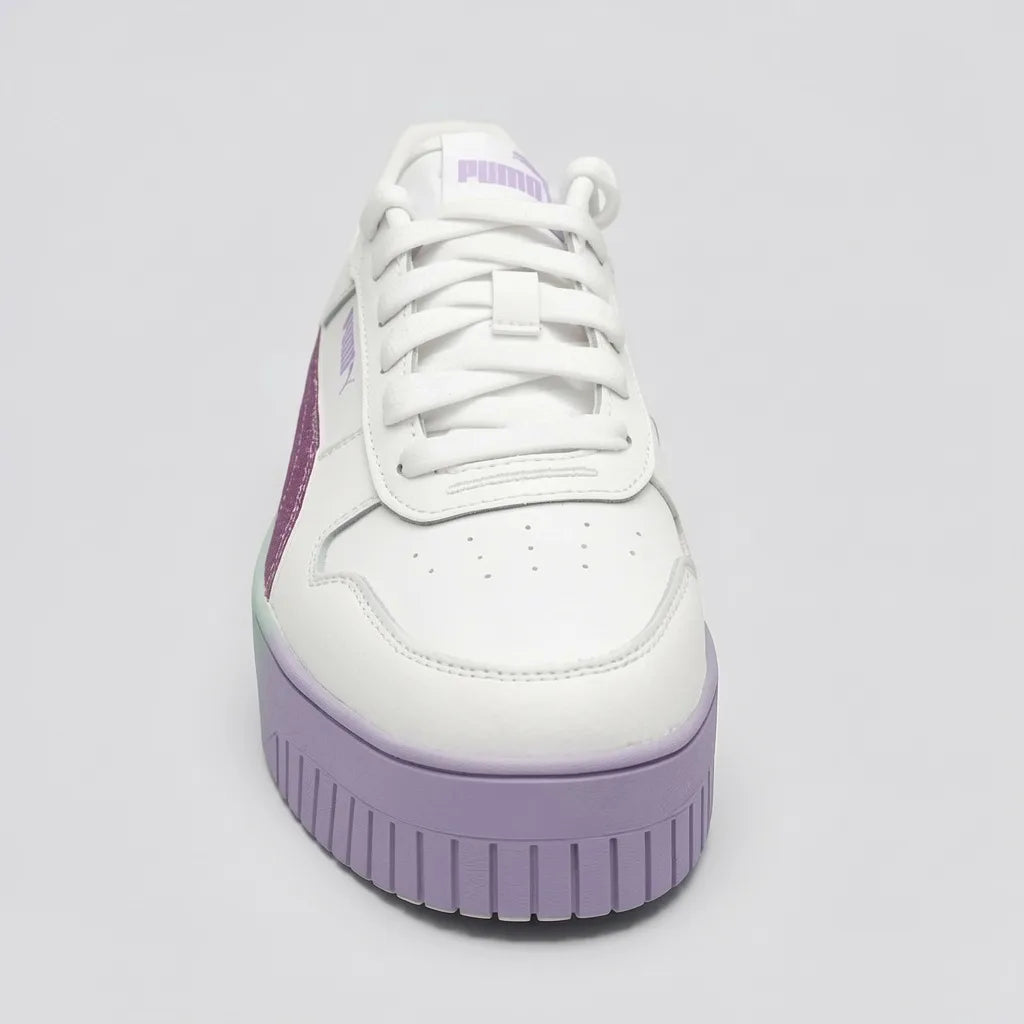 Puma Tenis Plataforma Blanco Brillantina Morado Lateral Suela Blanco/ Morado | Photo Studio AI | 3