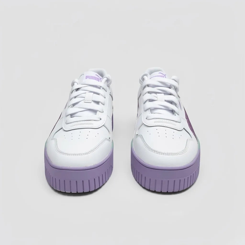 Puma Tenis Plataforma Blanco Brillantina Morado Lateral Suela Blanco/ Morado | Photo Studio AI | 5