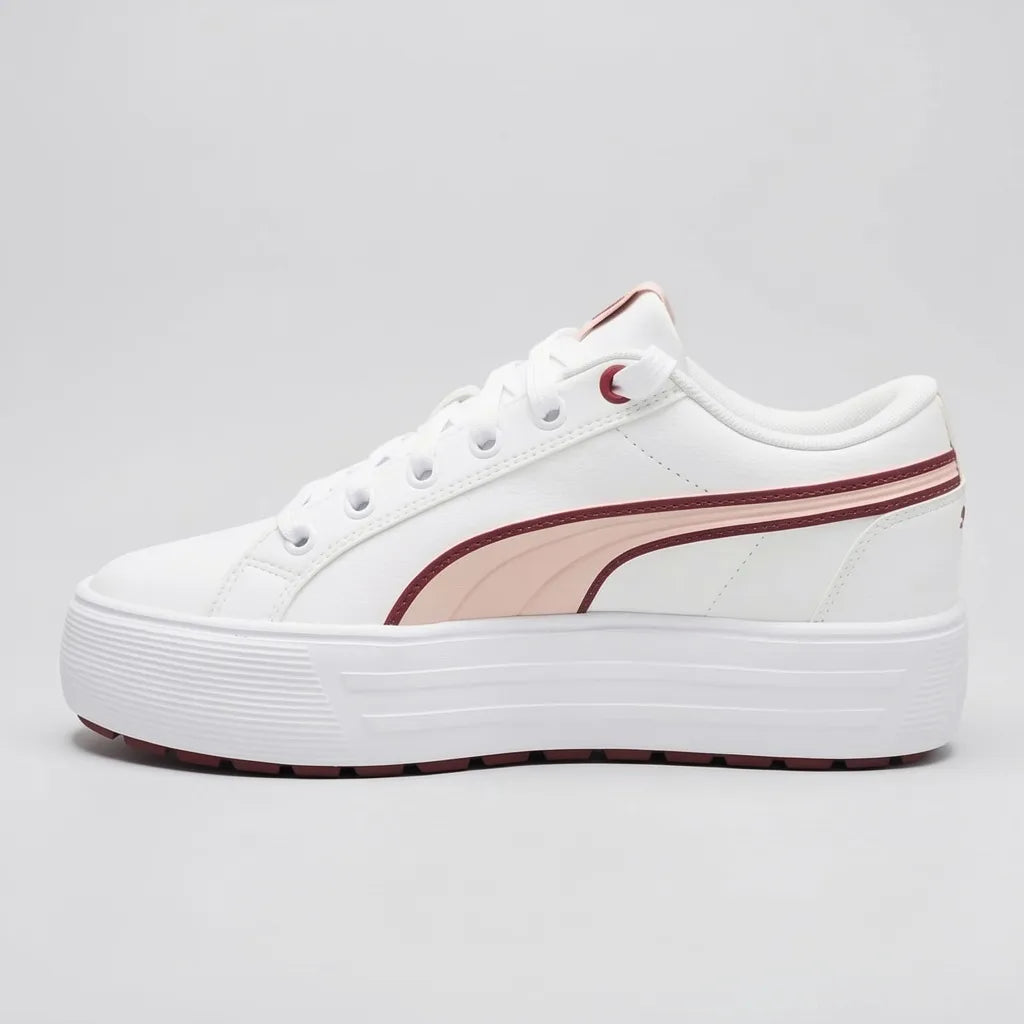 Puma Tenis Urbano Blanco Franjas / Lineas Rosado/ Corinto Lateral Suela Blanca | Photo Studio AI | 2