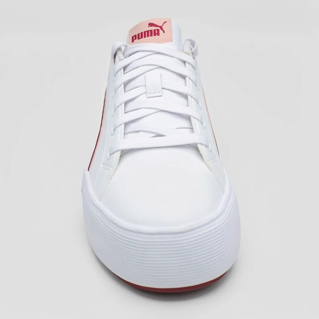 Puma Tenis Urbano Blanco Franjas / Lineas Rosado/ Corinto Lateral Suela Blanca | Photo Studio AI | 3
