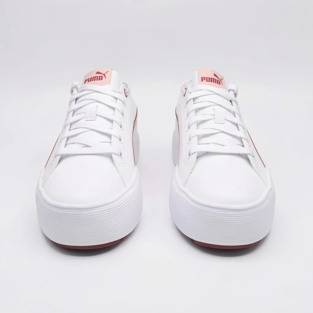Puma Tenis Urbano Blanco Franjas / Lineas Rosado/ Corinto Lateral Suela Blanca | Photo Studio AI | 5