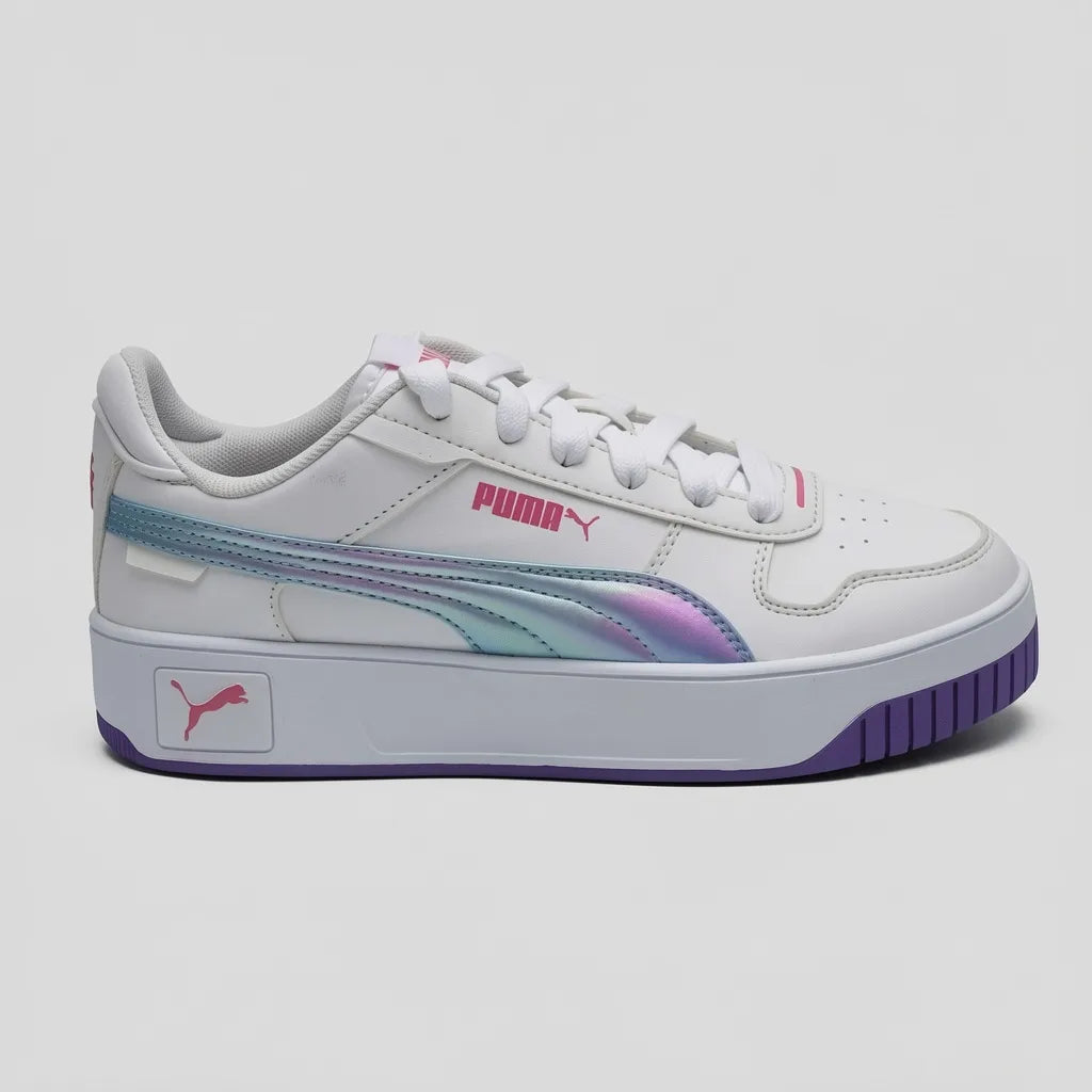 Puma Tenis Plataforma Blanco Franjas / Lineas Tornasol Lateral Suela | Photo Studio AI | 1