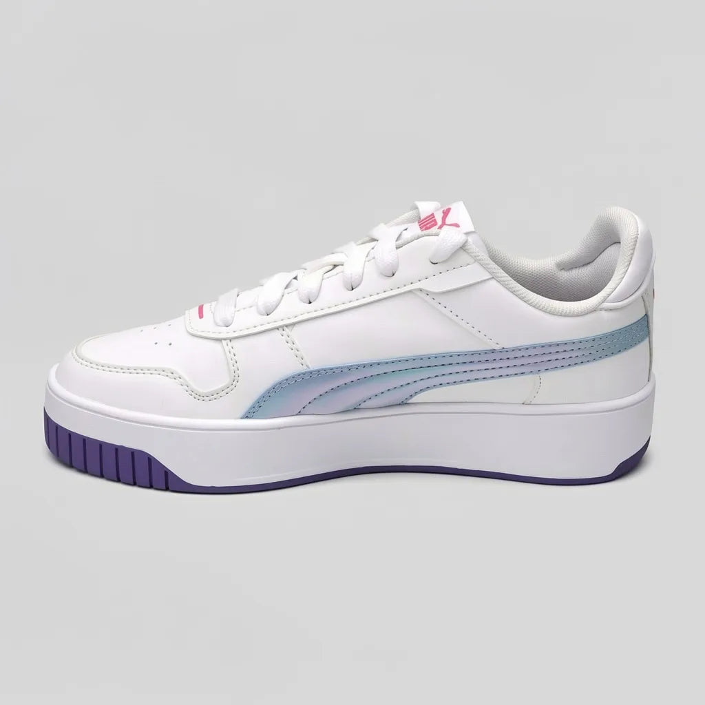 Puma Tenis Plataforma Blanco Franjas / Lineas Tornasol Lateral Suela | Photo Studio AI | 2