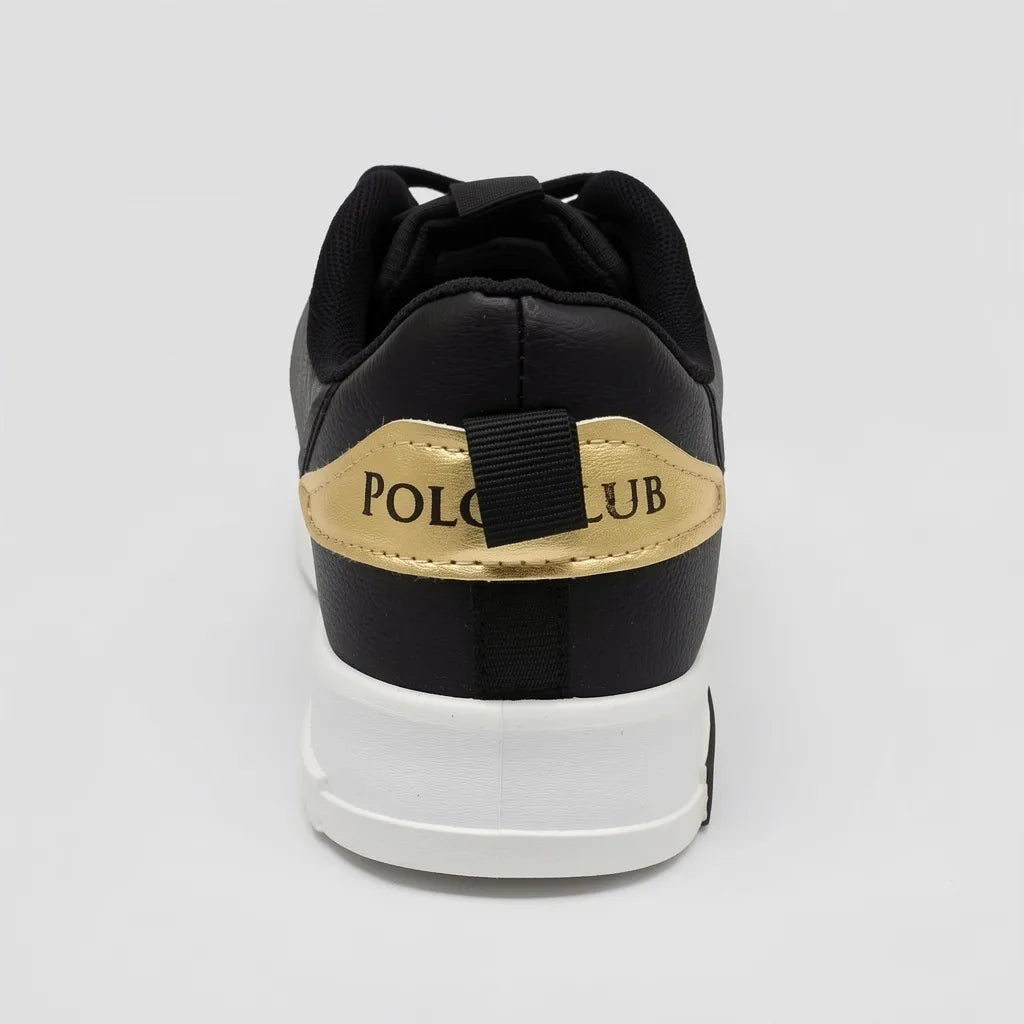 Polo Tenis Moderno Negro Detalles Dorado Lengüeta y Talón Suela Blanca | Photo Studio AI | 4