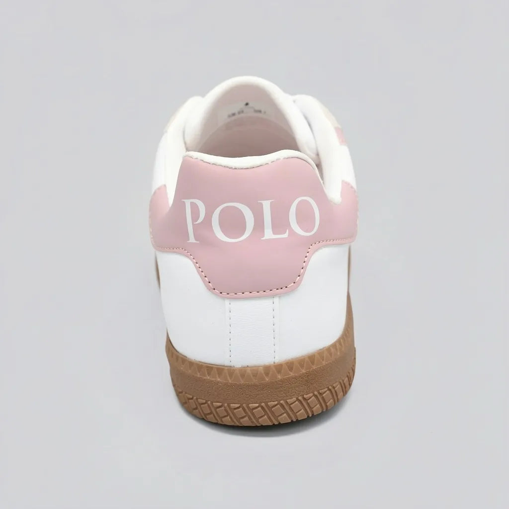 Polo Tenis Moderno Blanco Detalles Palo Rosa Talón Suela Café | Photo Studio AI | 4