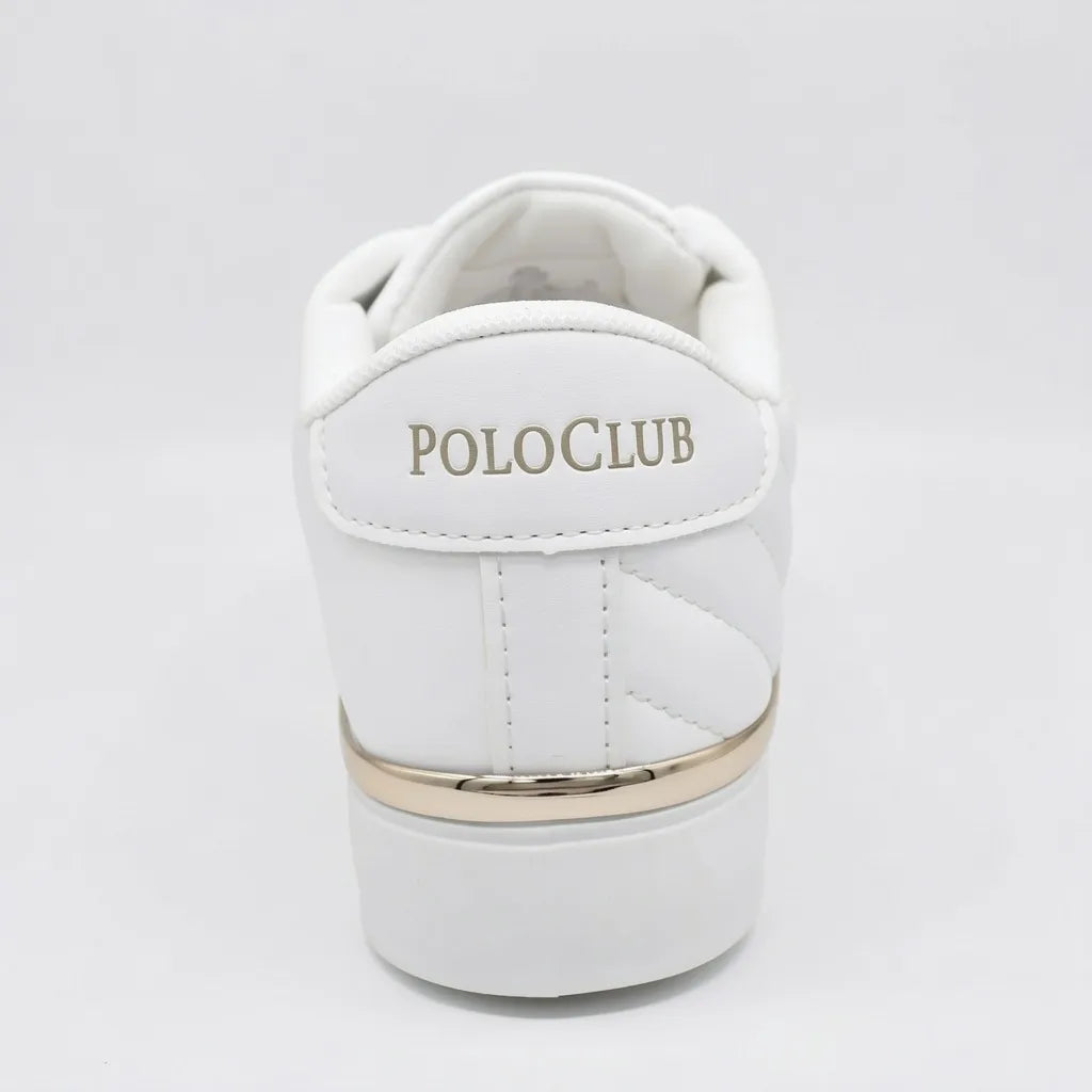 Polo Tenis Moderno Blanco Detalles Dorado Talón y Cintas Suela Blanca | Photo Studio AI | 4