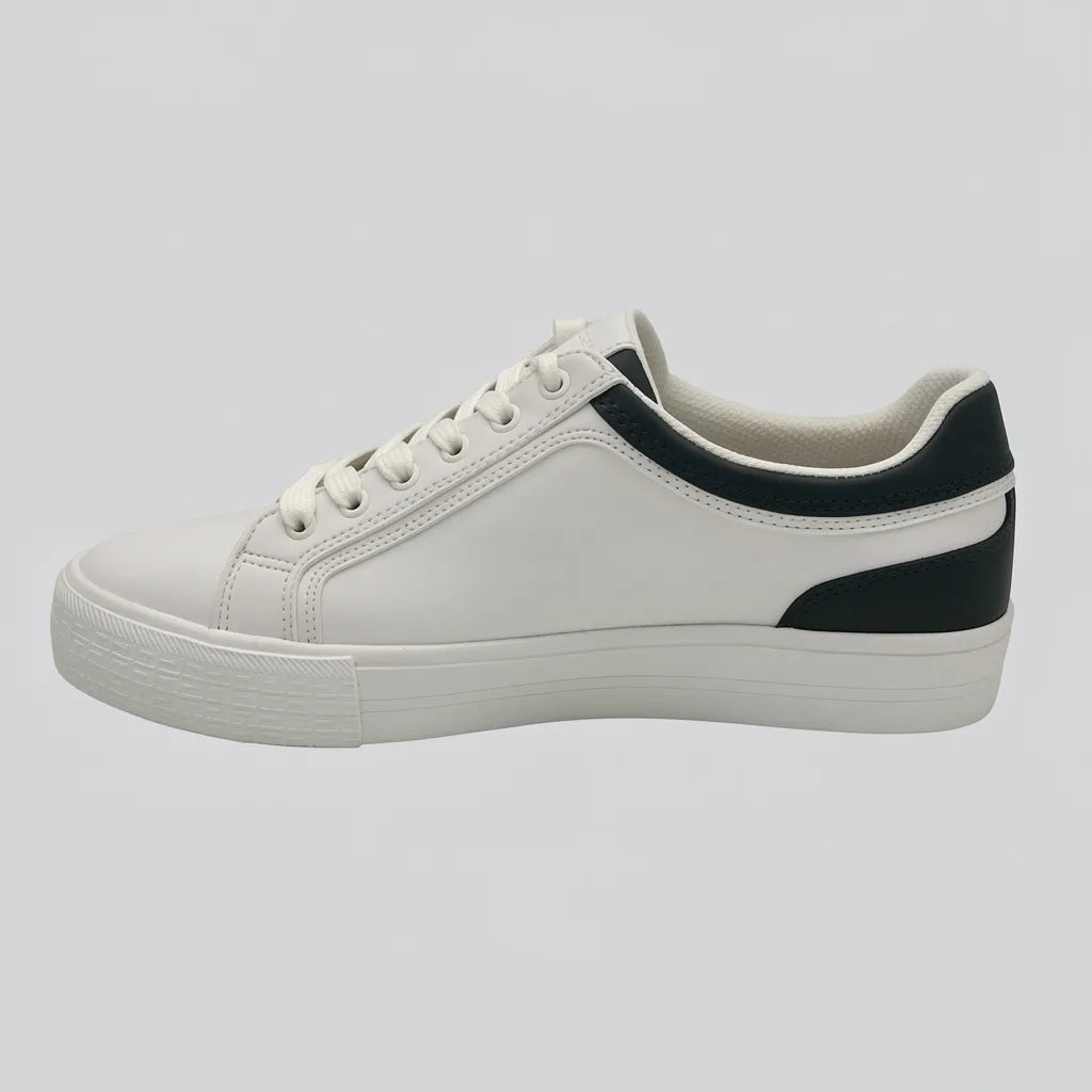 Tommy Tenis Plataforma Blanco hueso Detalles Verde Oscuro Lateral, Lengüeta y talón Suela Blanco Hueso | Photo Studio AI | 2