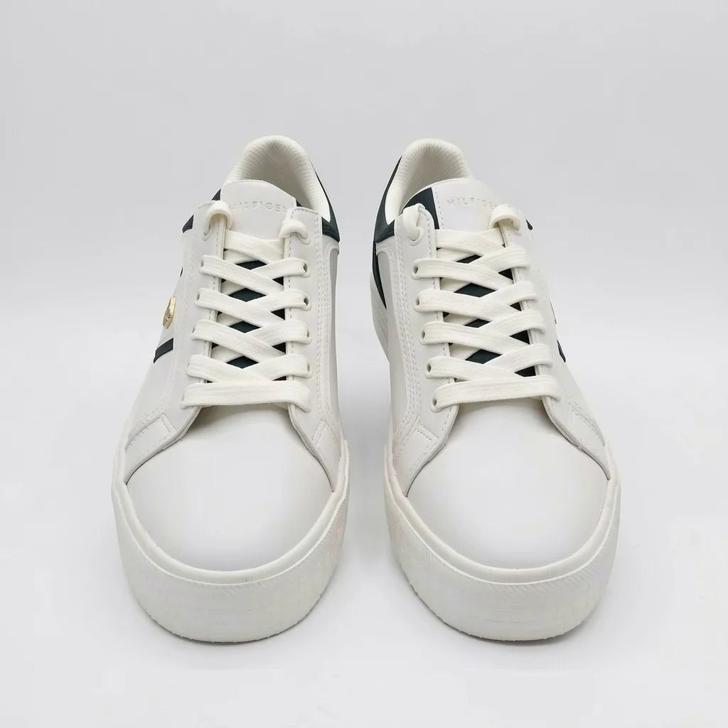 Tommy Tenis Plataforma Blanco hueso Detalles Verde Oscuro Lateral, Lengüeta y talón Suela Blanco Hueso | Photo Studio AI | 5