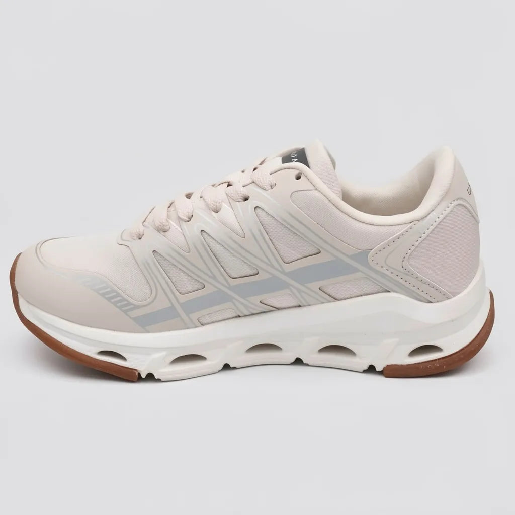 Polo Tenis Deportivo/ Casual Crema Franjas / Lineas Plateado Lateral y punta Suela Blanco Hueso/ Café | Photo Studio AI | 2