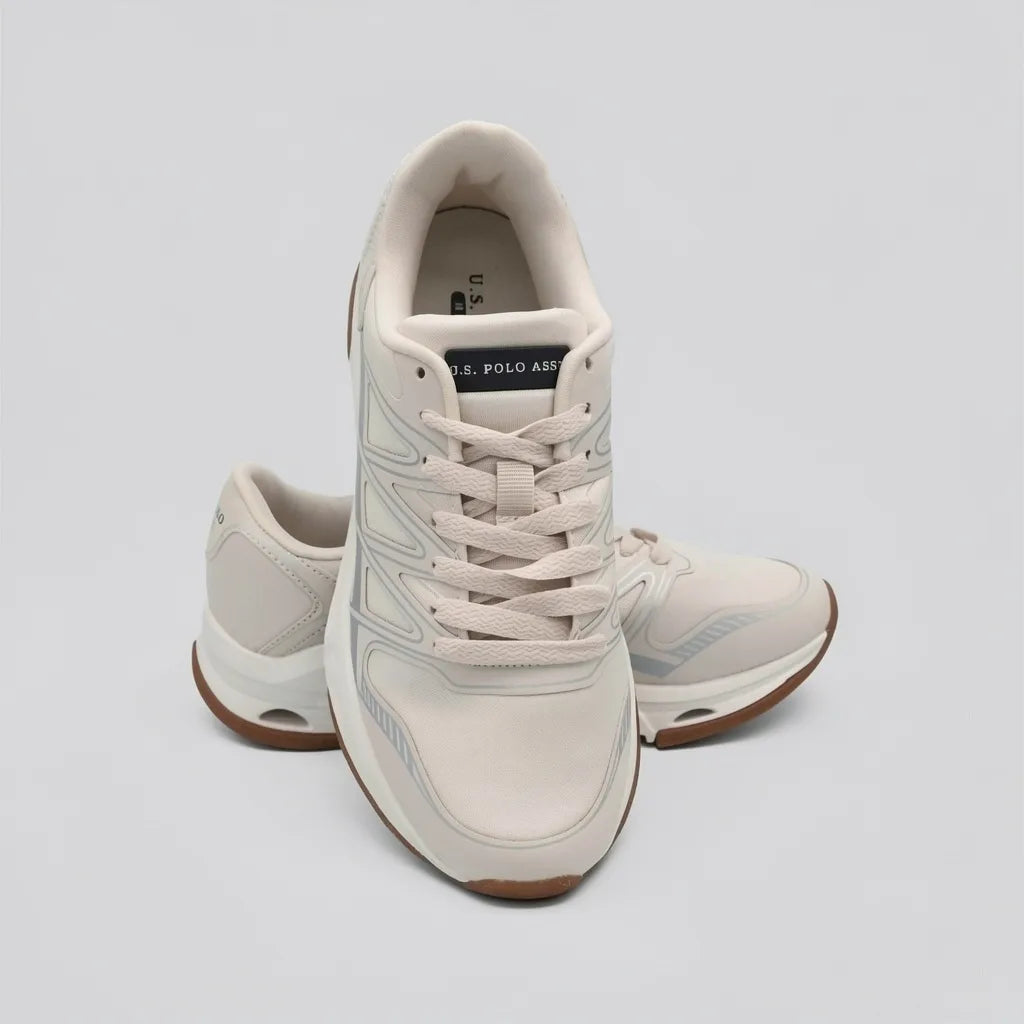 Polo Tenis Deportivo/ Casual Crema Franjas / Lineas Plateado Lateral y punta Suela Blanco Hueso/ Café | Photo Studio AI | 5