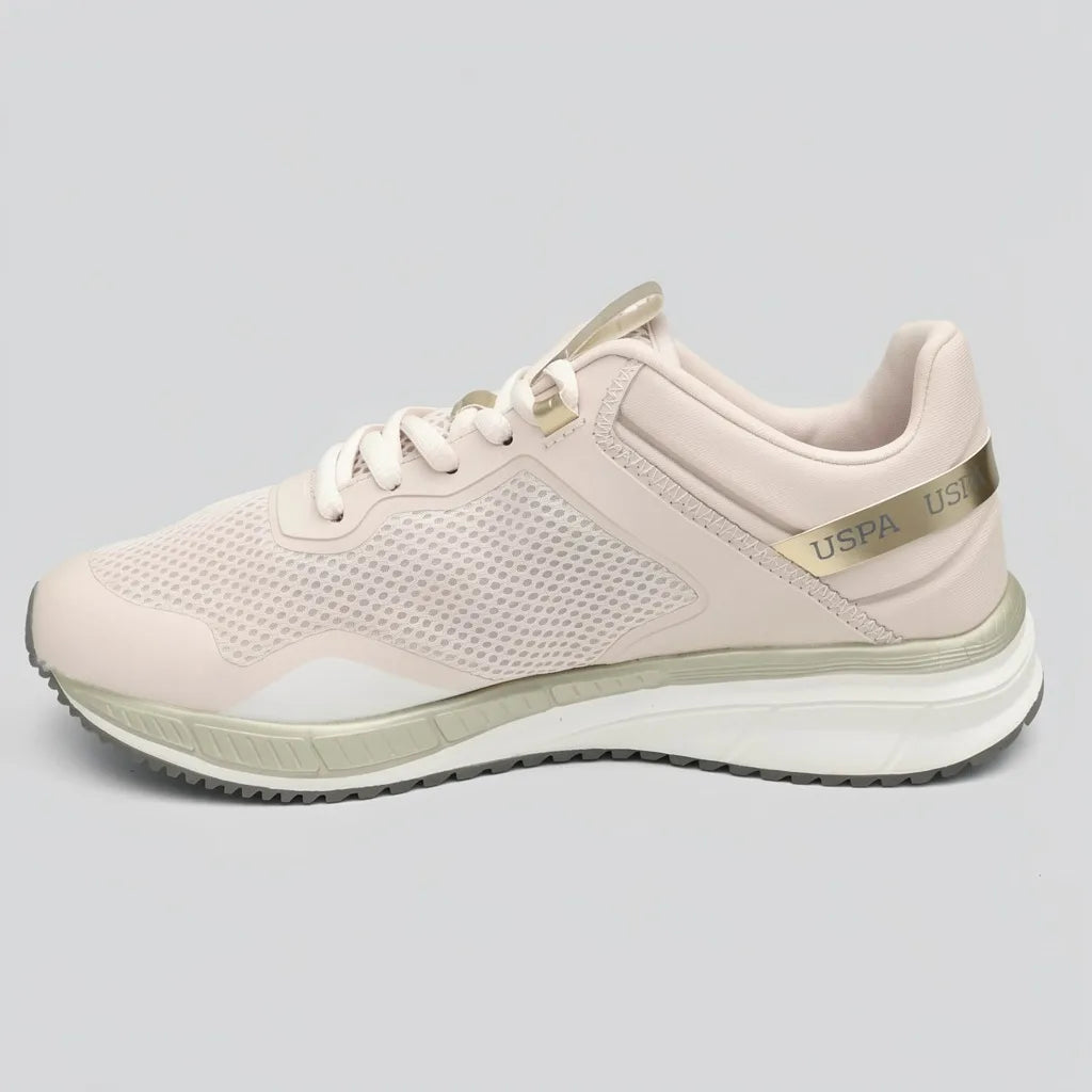 Polo Tenis Deportivo/ Casual Beige Detalles Dorado Talón, suela y lengüeta Suela Blanca/ gris | Photo Studio AI | 2