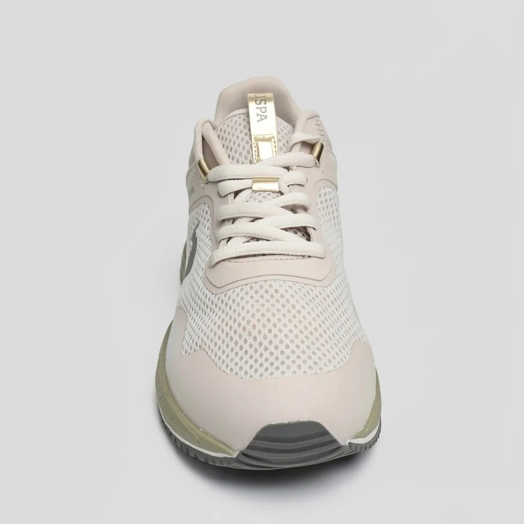 Polo Tenis Deportivo/ Casual Beige Detalles Dorado Talón, suela y lengüeta Suela Blanca/ gris | Photo Studio AI | 3