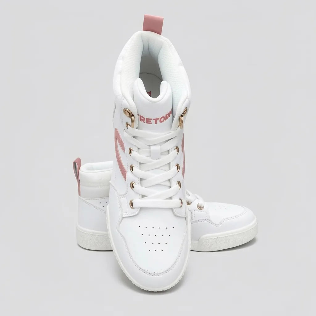 Tretorn Tenis High Top Blanco Detalles Rosado Lateral, Lengüeta y talón Suela Blanca | Photo Studio AI | 5