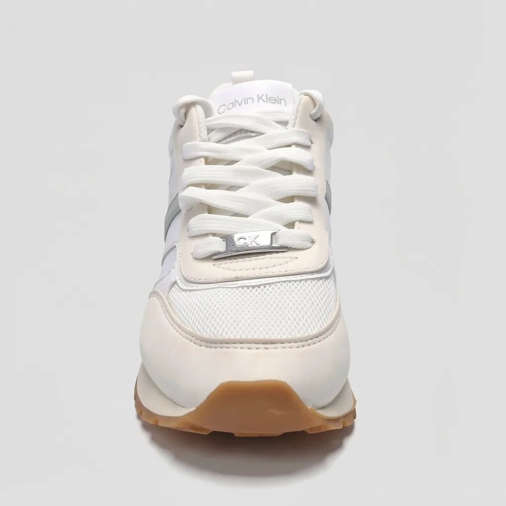 Calvin Klein Tenis Deportivo/ Casual Blanco Franjas / Lineas Verde Pastel Lateral Suela Crema/ Café | Photo Studio AI | 3