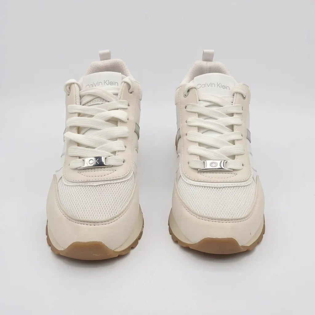 Calvin Klein Tenis Deportivo/ Casual Blanco Franjas / Lineas Verde Pastel Lateral Suela Crema/ Café | Photo Studio AI | 5