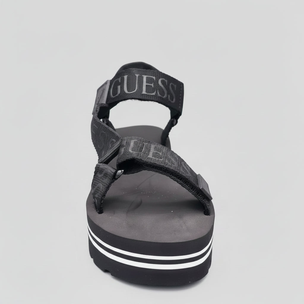 Guess Sandalia Velcro Negro Franjas / Lineas Blanco Suela Suela Negra