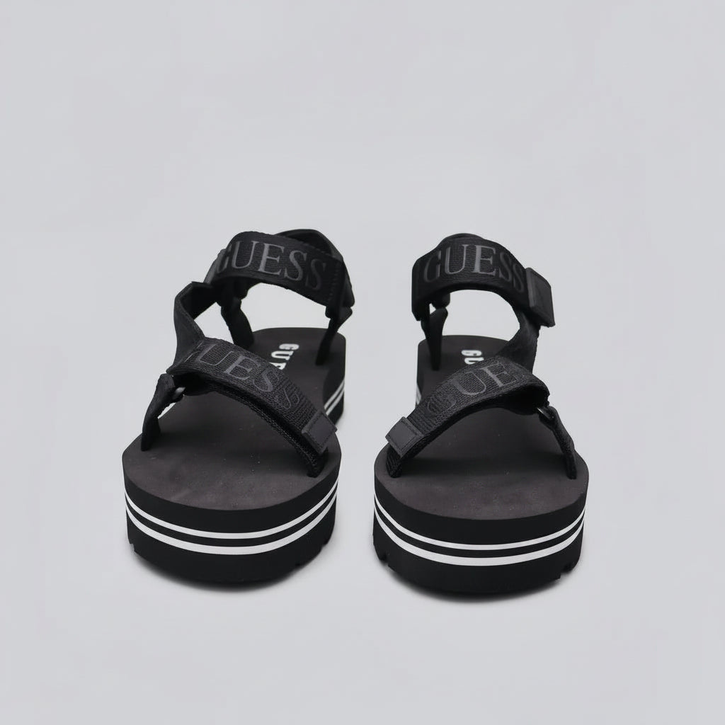 Guess Sandalia Velcro Negro Franjas / Lineas Blanco Suela Suela Negra | Photo Studio AI | 5