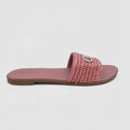 Calvin Klein Sandalia Slip On Palo Rosa Logo Plateado Empeine Suela Café | Photo Studio AI | 1