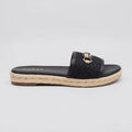 Guess Sandalia Slip On Negro Bordado G Dorado Empeine Suela Yute | Photo Studio AI | 1
