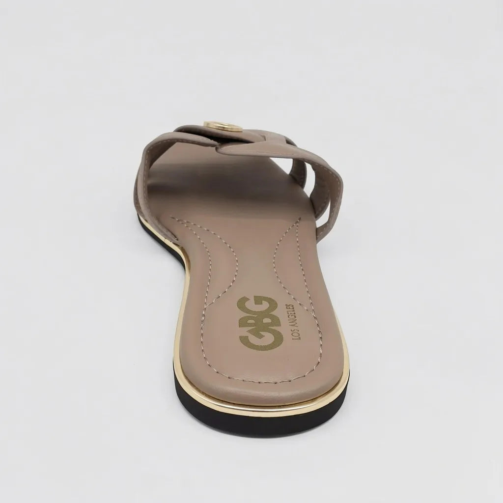 GBG Sandalia Slip On Arena Placa Dorado Empeine Suela Café oscuro/ Dorado | Photo Studio AI | 4