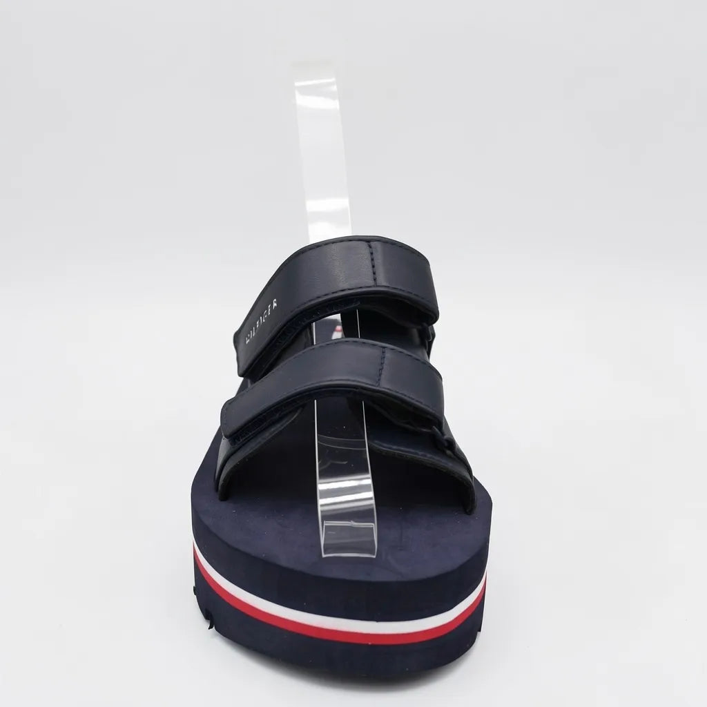 Tommy Sandalia Velcro Azul Marino Franjas / Lineas Blanco/ Rojo Suela Suela Azul Marino | Photo Studio AI | 3