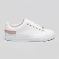 Tommy Tenis Minimal Blanco Franjas / Lineas Rosado/ Plateado Talón Suela Blanca | Photo Studio AI | 1