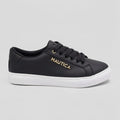 Nautica Tenis Minimal Negro Logo Dorado Lateral Suela Blanca | Photo Studio AI | 3