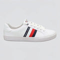 Tommy Tenis Minimal Blanco Bandera Rojo/ Azul/ Blanco Lateral Suela Blanca | Photo Studio AI | 5