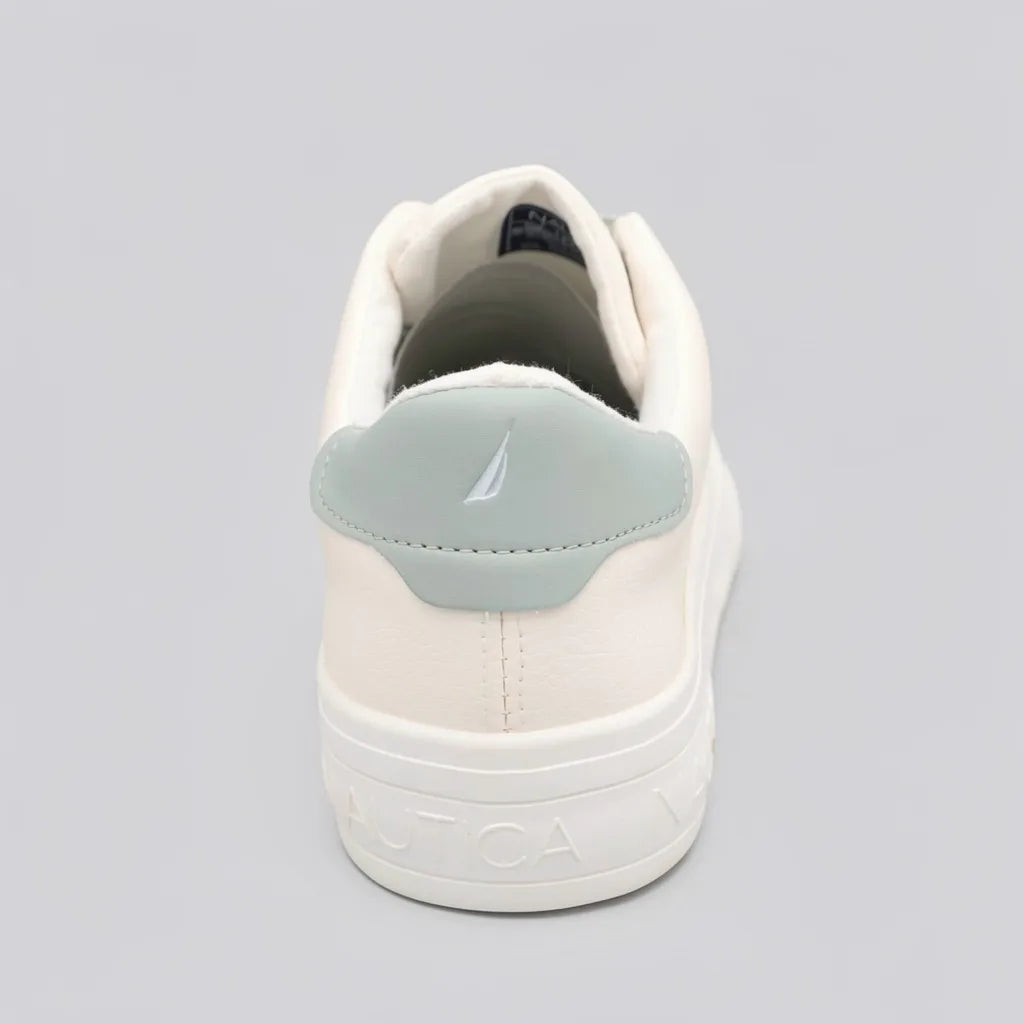 Nautica Tenis Minimal Blanco hueso Detalles Verde Pastel Talón y Cintas Suela Blanco Hueso | Photo Studio AI | 4