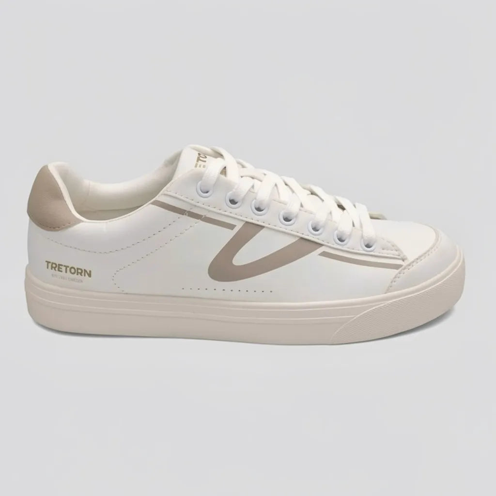 Tretorn Tenis Minimal Blanco hueso Detalles Beige Lateral y Talón Suela Blanco Hueso | Photo Studio AI | 1