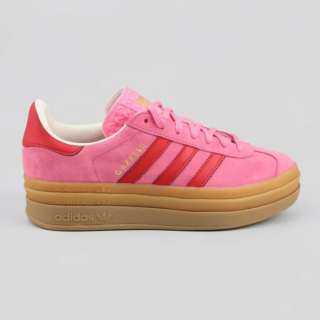 Adidas Tenis Plataforma Fucsia Franjas / Lineas Rojo Lateral y Talón Suela Café | Photo Studio AI | 1