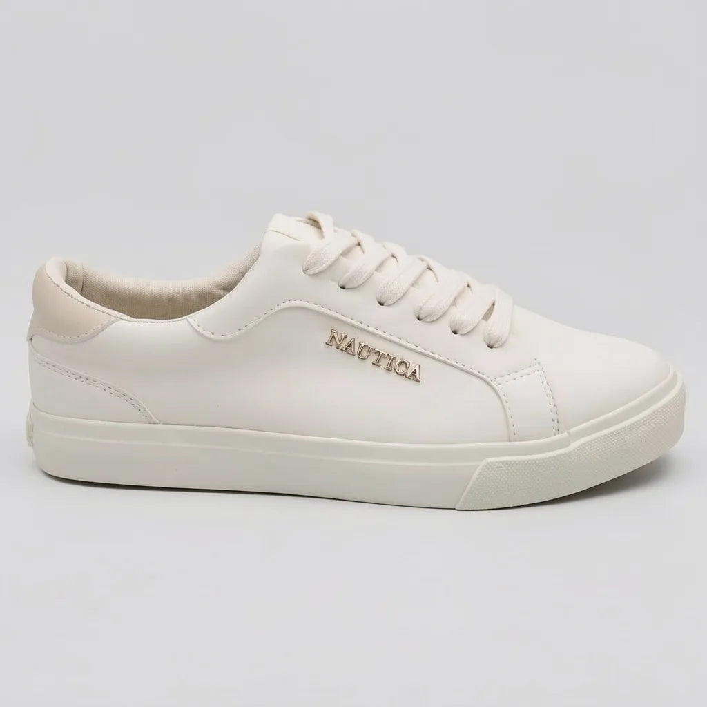 Nautica Tenis Minimal Beige Placa Beige Lateral Suela Beige | Photo Studio AI | 1