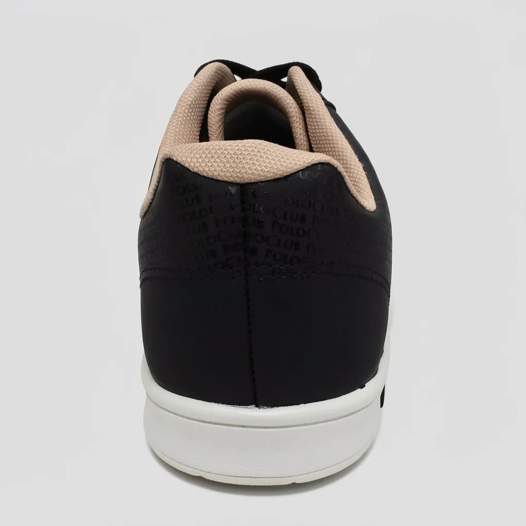 Polo Tenis Moderno Negro Estampado Polo Negro Brillantina Lateral y Talón Suela Blanca | Photo Studio AI | 4